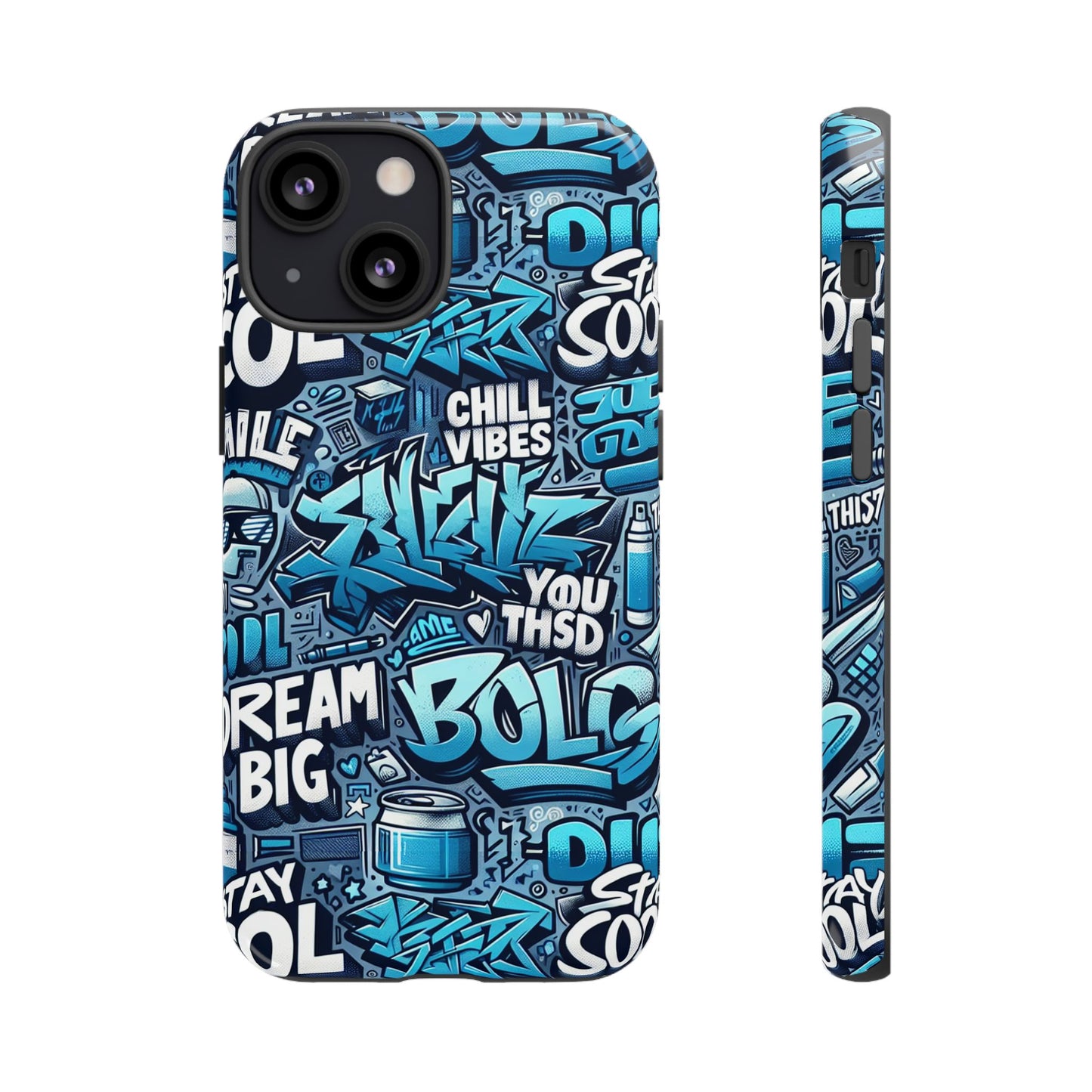 protective phone case with 3d blue graffiti design for stylish device protection and unique expression compatible with iphone 13, 14, 15 & 16 – all models including pro, pro max & plus