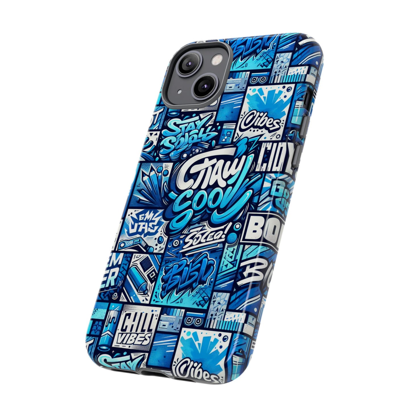 vibrant 3d graphic phone case in blue with playful design for stylish protection compatible with iphone 13, 14, 15 & 16 – all models including pro, pro max & plus