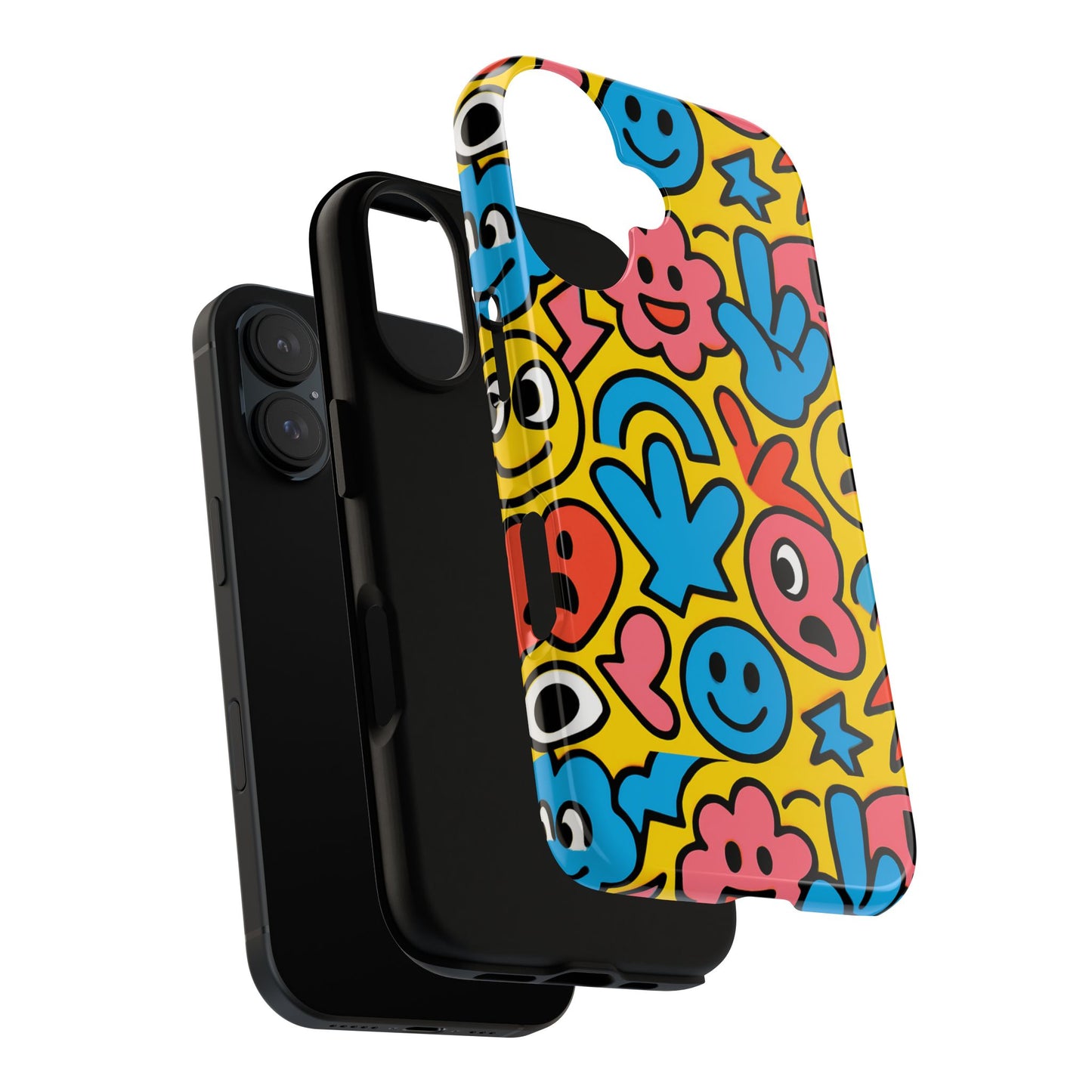 vibrant emoji phone case with fun 3d multicolour design, playful protective cover for kids and teens, compatible with iphone 13, 14, 15 & 16 – all models including pro, pro max & plus