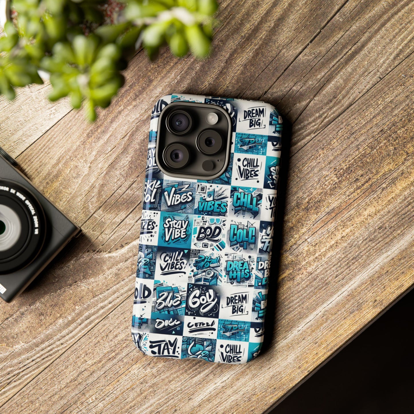 vibrant 3d wrap phone case in blue with playful retro design for stylish protection compatible with iphone 13, 14, 15 & 16 – all models including pro, pro max & plus