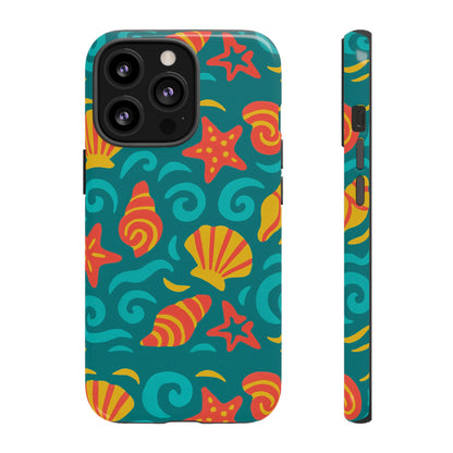 Vibrant Coastal Shell Pattern Protective Phone Case for Stylish Self-Expression Compatible with iPhone 13, 14, 15 & 16 – all models including Pro, Pro Max & Plus