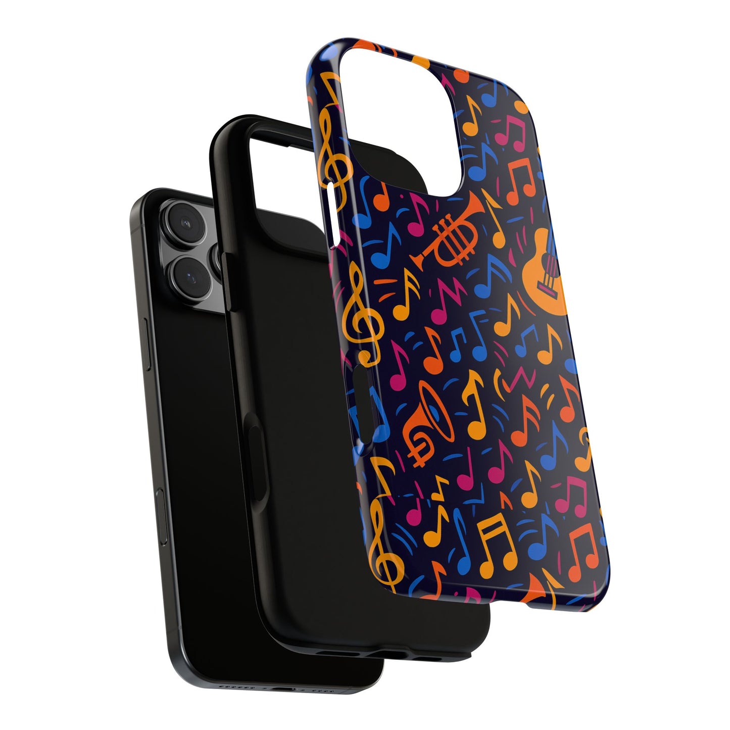 multicolour music themed protective phone case with 3d design for stylish protection – compatible with iphone 13, 14, 15 & 16 – all models including pro, pro max & plus