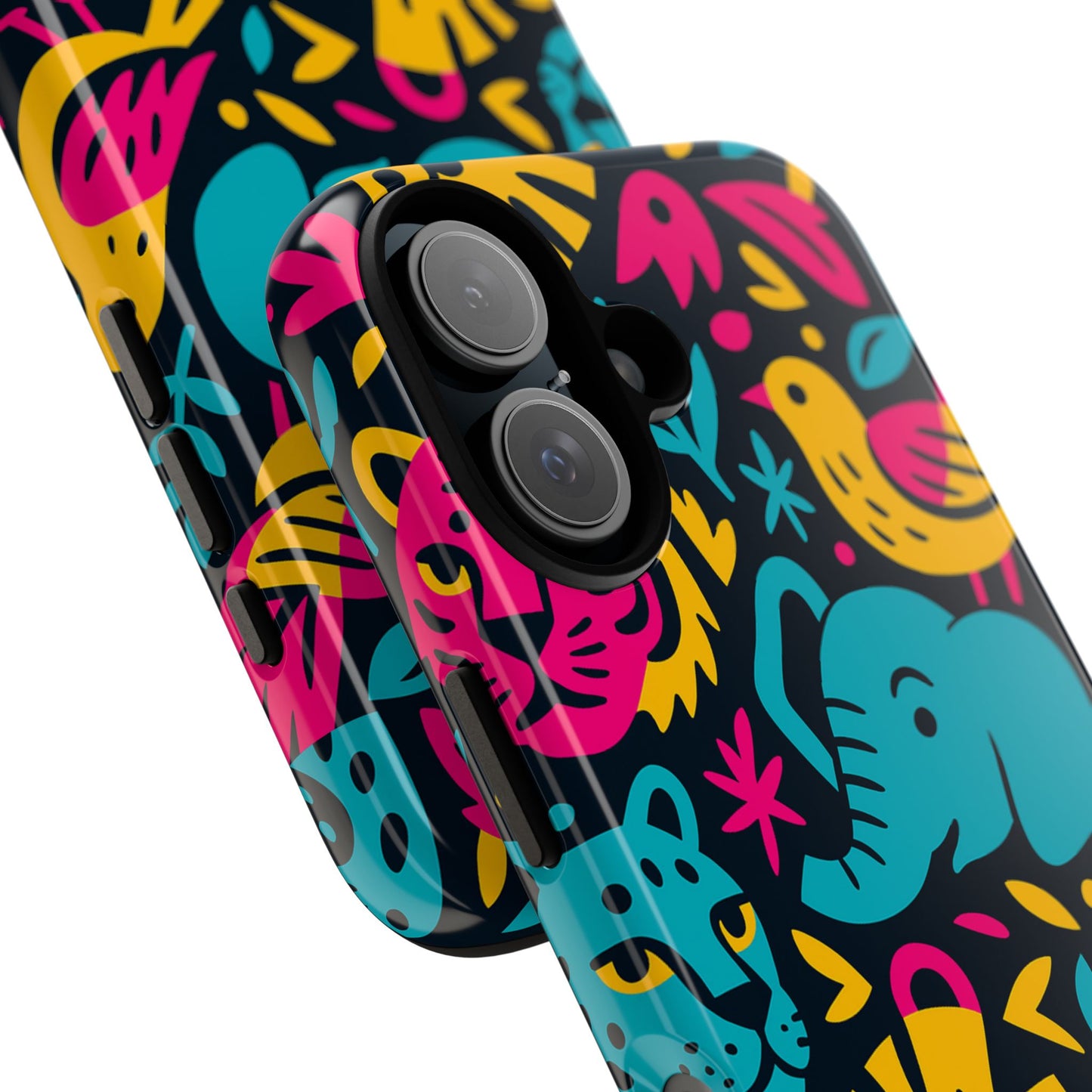 vibrant 3d animal print protective phone case colourful design for stylish protection compatible with iphone 13, 14, 15 & 16 – all models including pro, pro max & plus