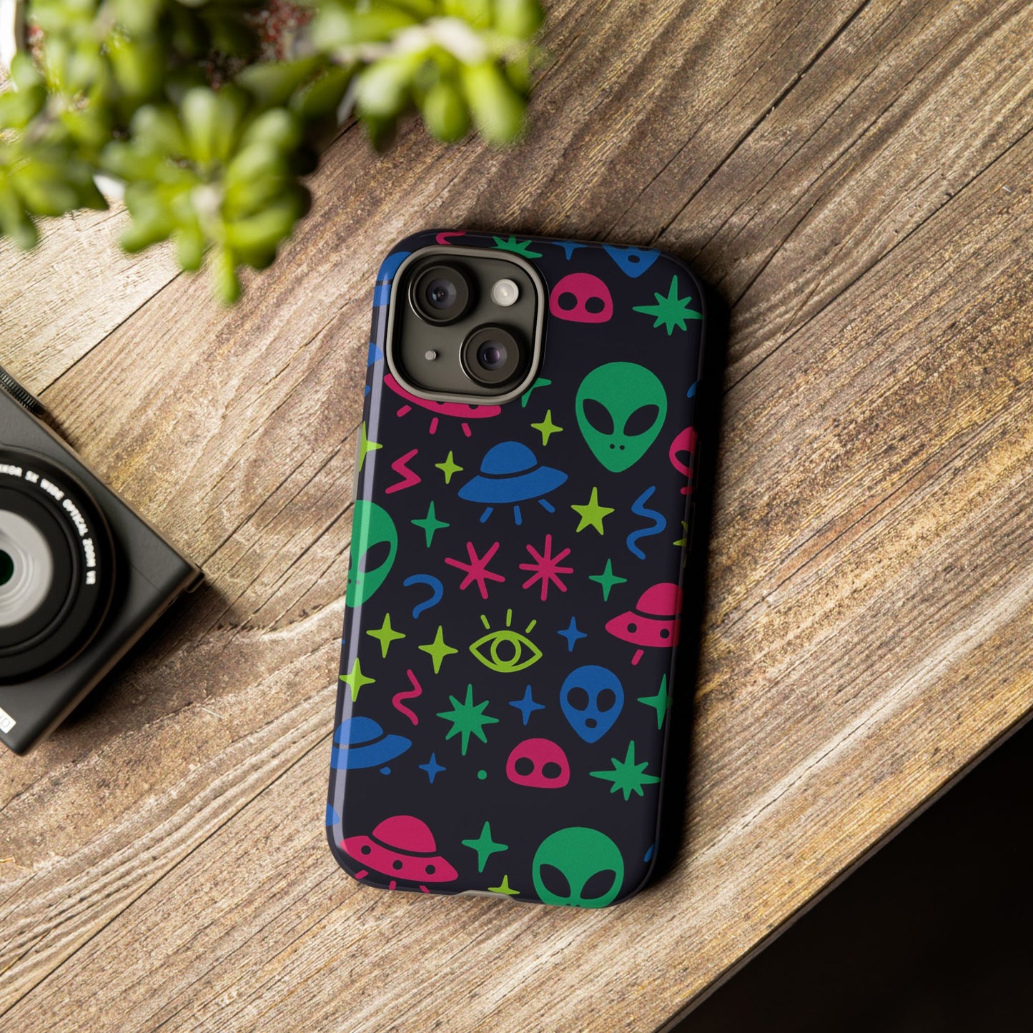 vibrant alien pattern protective phone case with 3d wrap design for unique expression – stylish protection compatible with iphone 13, 14, 15 & 16 – all models including pro, pro max & plus