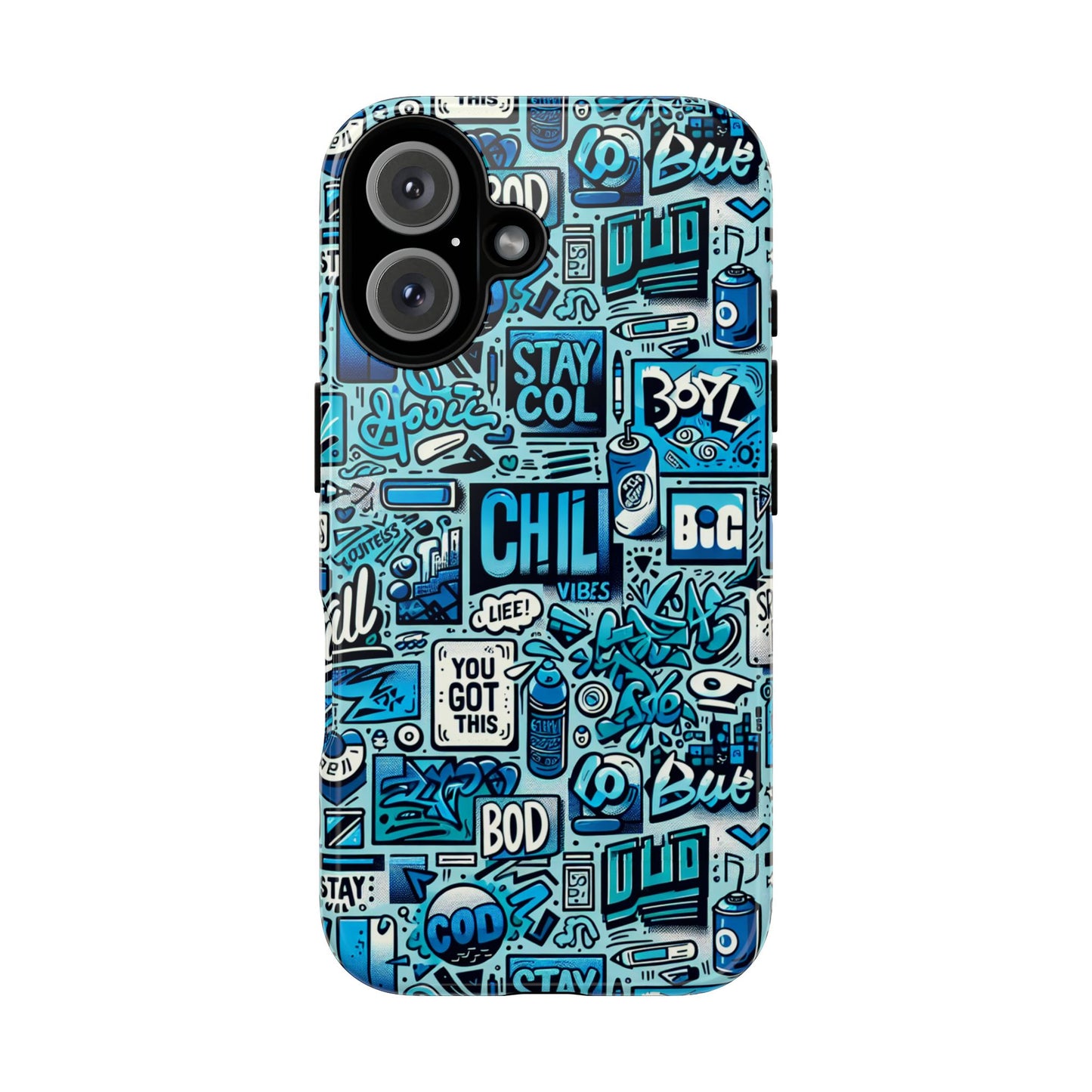 vibrant retro graffiti phone case in blue for men and women stylish protection accessory compatible with iphone 13, 14, 15 & 16 – all models including pro, pro max & plus