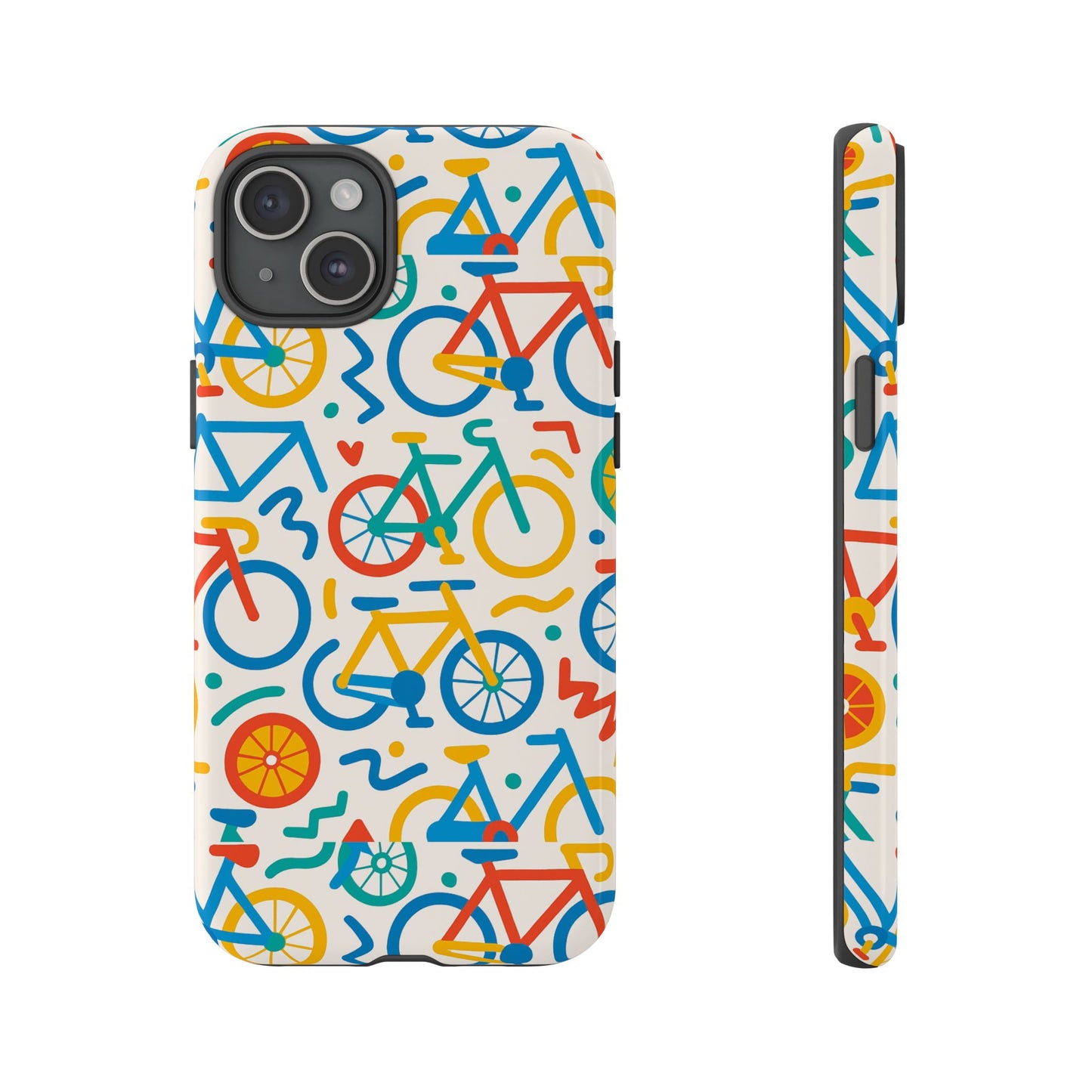 vibrant 3d bicycle print protective phone case – colourful unisex accessory for style and fun – compatible with iphone 13, 14, 15 & 16 – all models including pro, pro max & plus