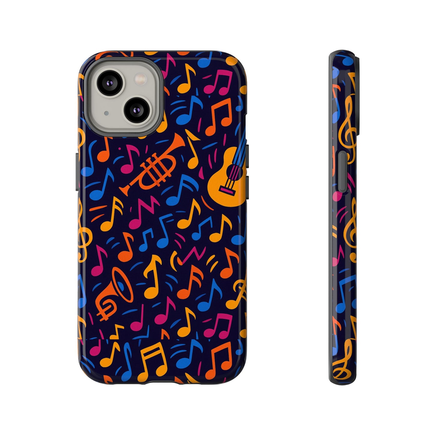 multicolour music themed protective phone case with 3d design for stylish protection – compatible with iphone 13, 14, 15 & 16 – all models including pro, pro max & plus