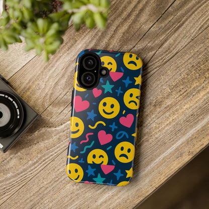 Vibrant Multicolour Emoji Phone Case with 3D Wrap Design for Playful Protection Compatible with iPhone 13, 14, 15 & 16 – all models including Pro, Pro Max & Plus