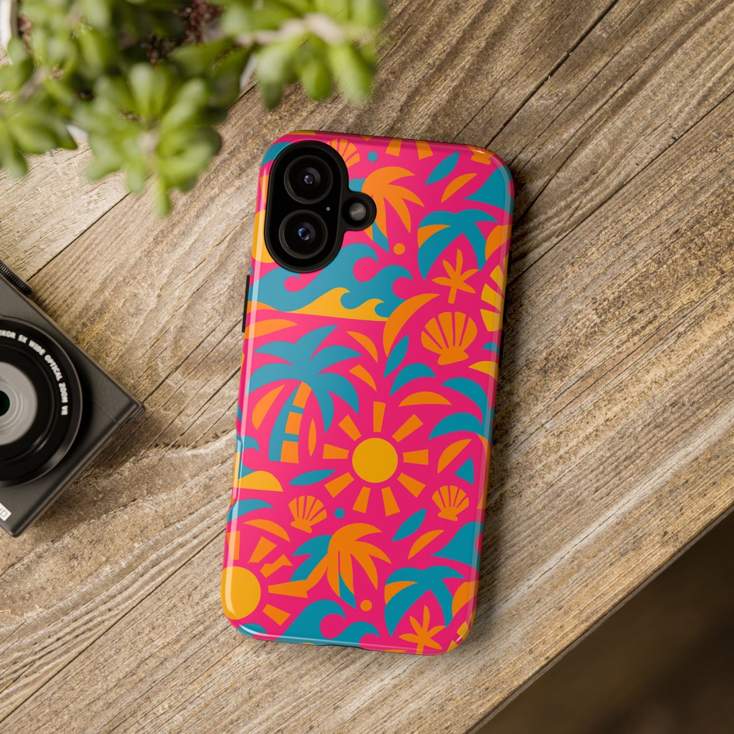 vibrant tropical 3d wrap design protective phone case with retro style – bold accessory for self-expression compatible with iphone 13, 14, 15 & 16 – all models including pro, pro max & plus