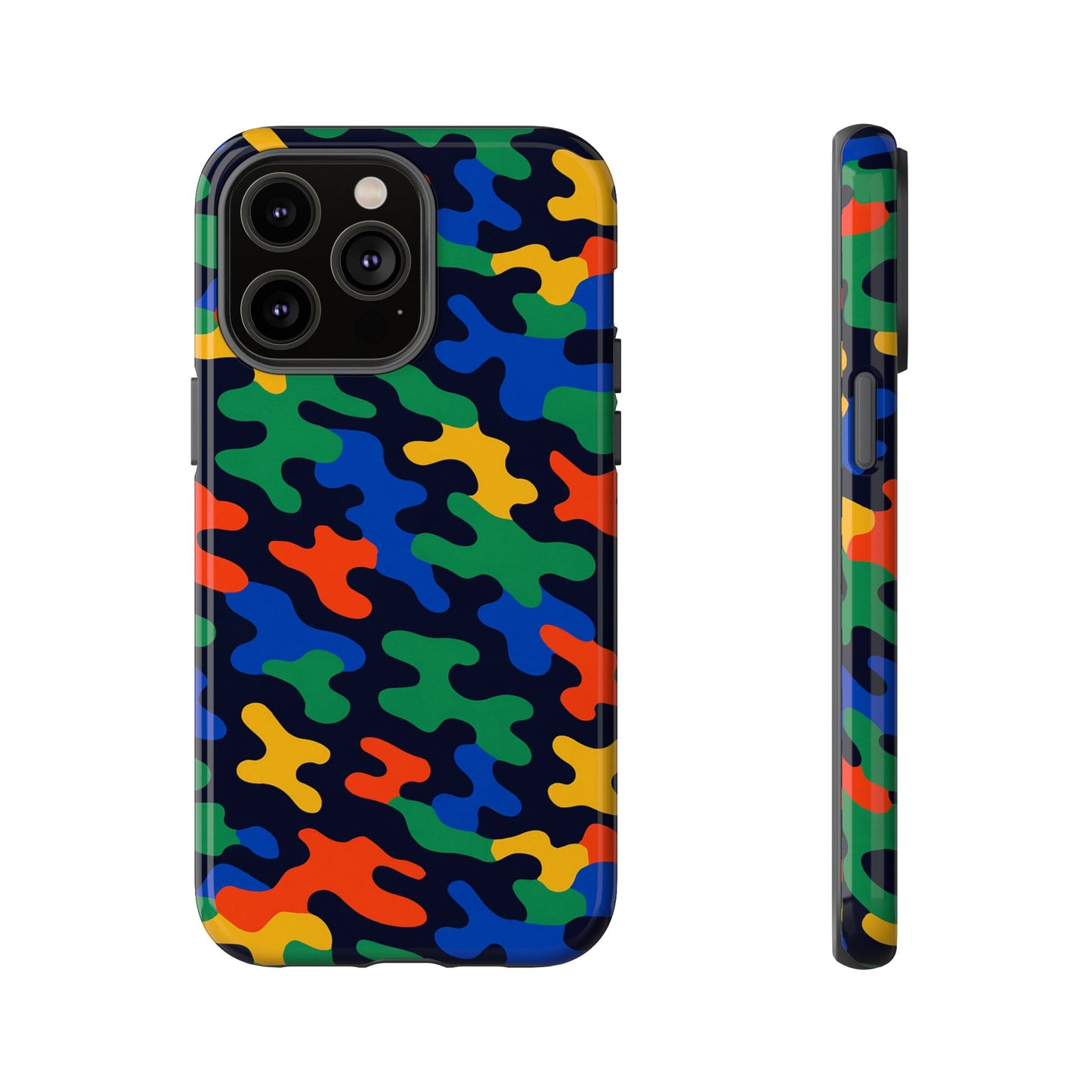 multicolour camouflage protective phone case with 3d wrap design for stylish smartphone protection compatible with iphone 13, 14, 15 & 16 – all models including pro, pro max & plus