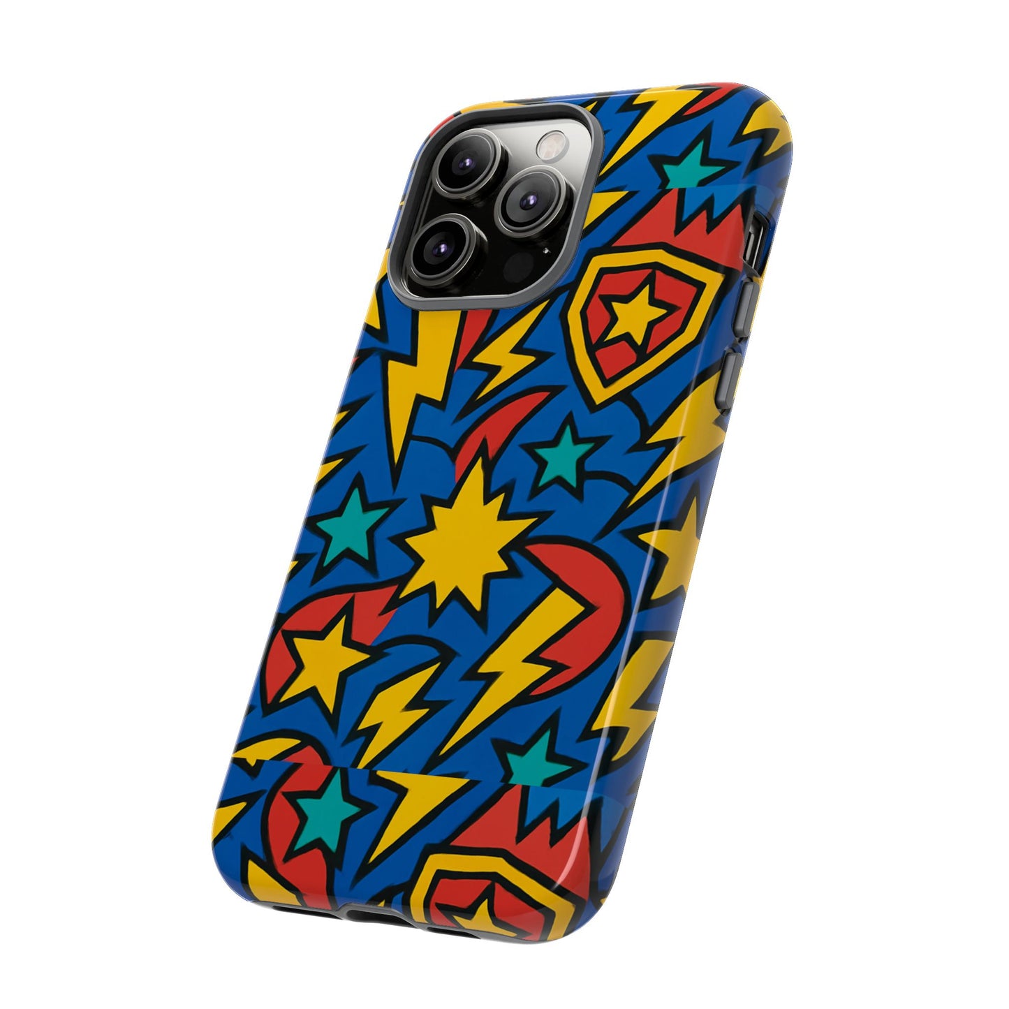 multicolour superhero phone case with 3d design for playful protection compatible with iphone 13, 14, 15 & 16 – all models including pro, pro max & plus