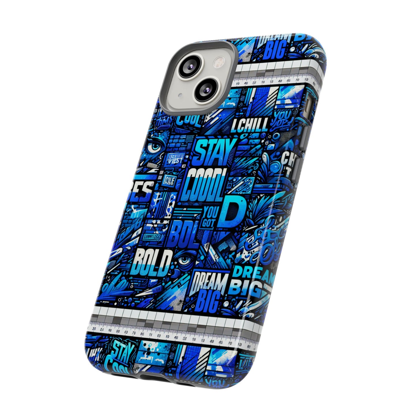 vibrant 3d wrap protective phone case in blue typography design for unique style – stylish protection compatible with iphone 13, 14, 15 & 16 – all models including pro, pro max & plus