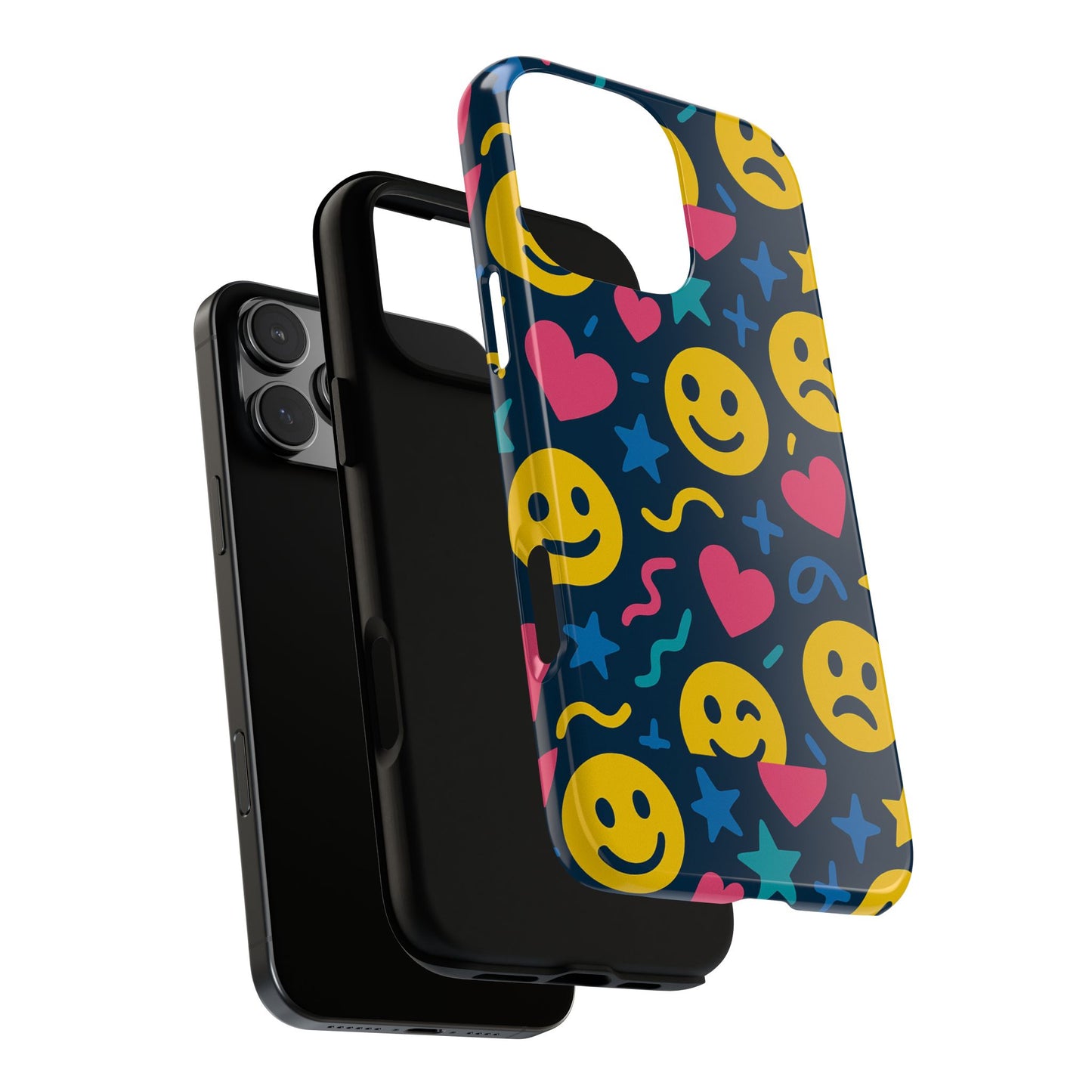 vibrant multicolour emoji phone case with 3d wrap design for playful protection compatible with iphone 13, 14, 15 & 16 – all models including pro, pro max & plus
