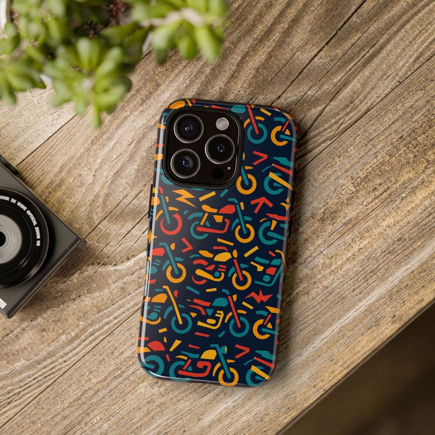 vibrant multicolour motorcycle design protective phone case for stylish protection – compatible with iphone 13, 14, 15 & 16 – all models including pro, pro max & plus