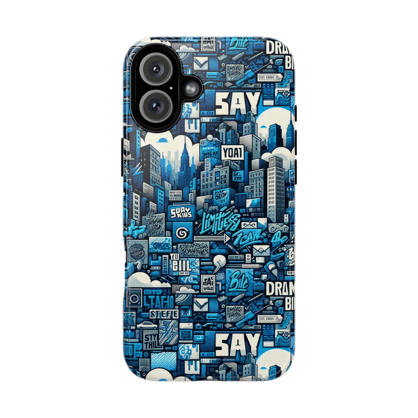 protective phone case with 3d urban design in blue for stylish protection – trendy accessory compatible with iphone 13, 14, 15 & 16 – all models including pro, pro max & plus