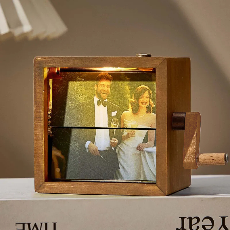custom photo flipbook frame animation machine hand-cranked photo album with light for anniversary gifts