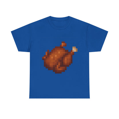 Funny Pixel Turkey Unisex Heavy Cotton Tee for Gamers - Perfect Thanksgiving Shirt, Casual Wear, Comfortable Cotton Tee, Fun Gamer Apparel, Holiday Graphic Tee