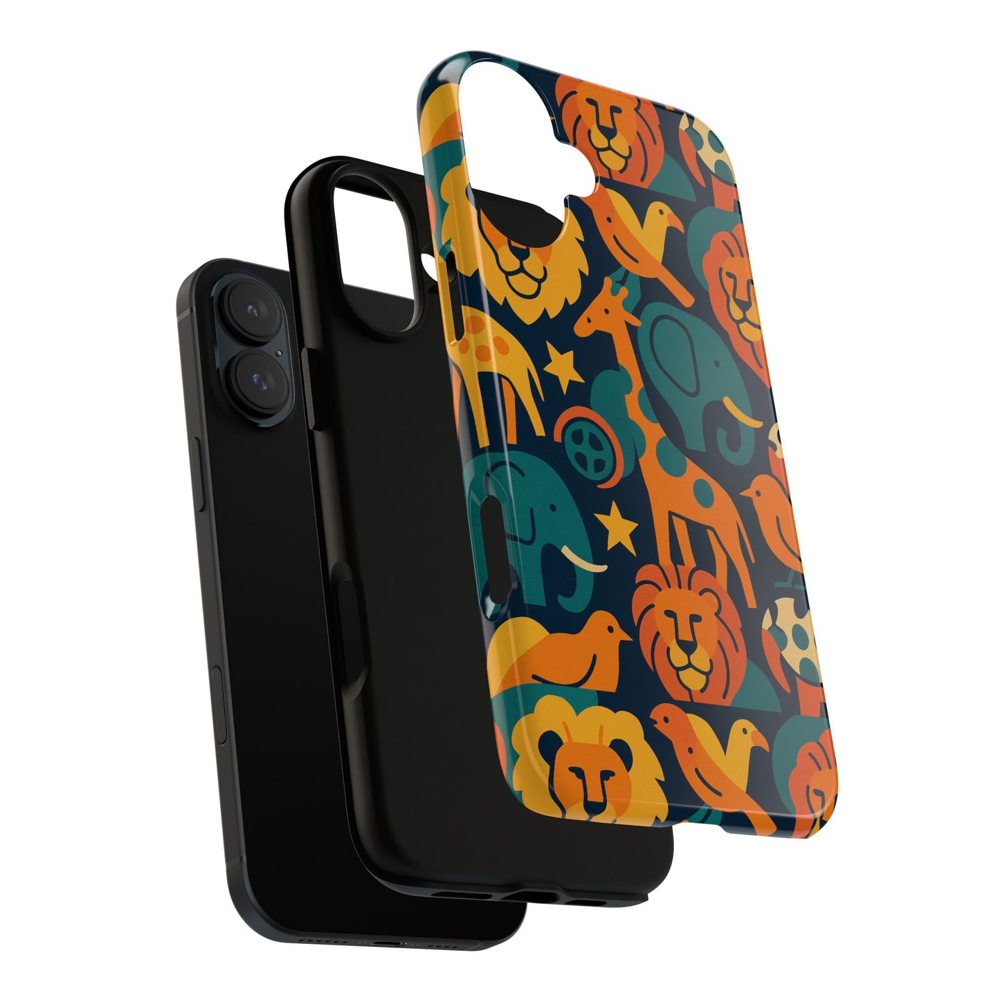 vibrant animal print protective phone case in multicolour – playful design for stylish protection – compatible with iphone 13, 14, 15 & 16 – all models including pro, pro max & plus