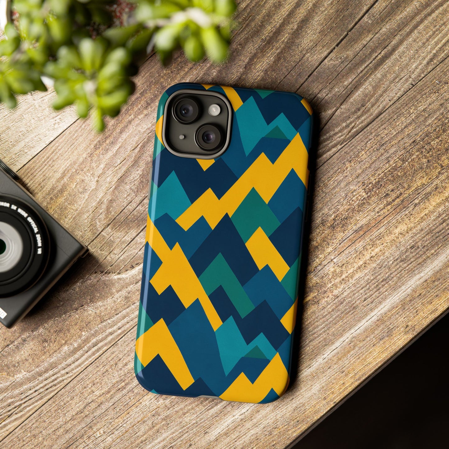 vibrant geometric mountain design protective phone case for unique style and durable protection compatible with iphone 13, 14, 15 & 16 – all models including pro, pro max & plus