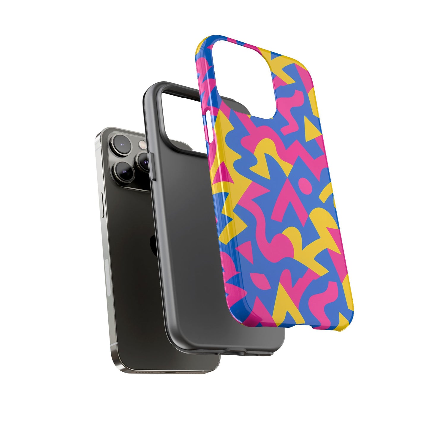vibrant y2k geometric protective phone case with 3d wrap design for unique style compatible with iphone 13, 14, 15 & 16 – all models including pro, pro max & plus