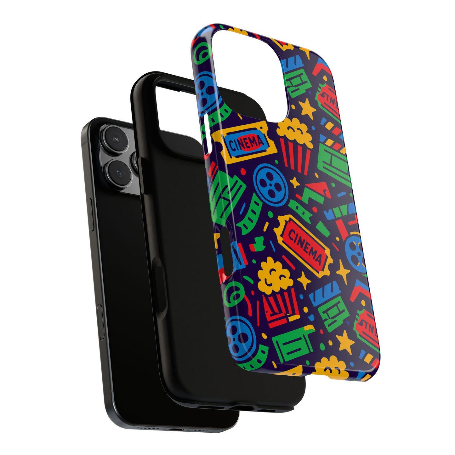vibrant multicolour cinema-themed 3d wrap protective phone case for self-expression stylish protection compatible with iphone 13, 14, 15 & 16 – all models including pro, pro max & plus