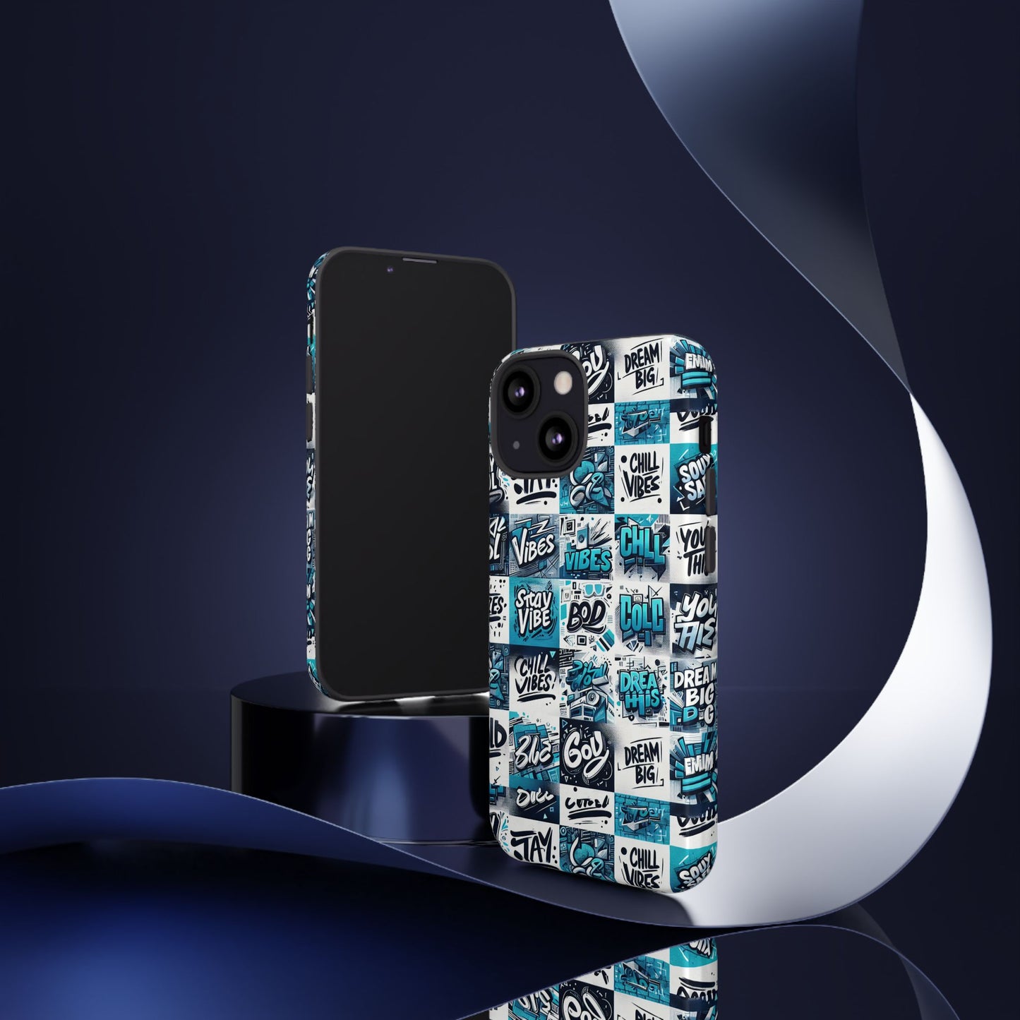 vibrant 3d wrap phone case in blue with playful retro design for stylish protection compatible with iphone 13, 14, 15 & 16 – all models including pro, pro max & plus
