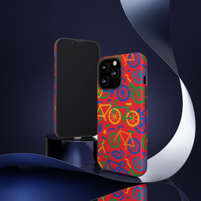 Vibrant 3D Bicycle Pattern Protective Phone Case in Colourful Retro Design for Stylish Protection Compatible with iPhone 13, 14, 15 & 16 – all models including Pro, Pro Max & Plus