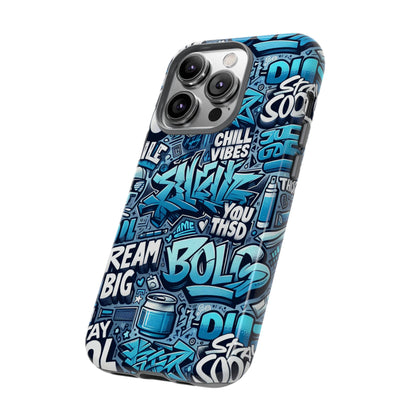 Protective Phone Case with 3D Blue Graffiti Design for Stylish Device Protection and Unique Expression Compatible with iPhone 13, 14, 15 & 16 – all models including Pro, Pro Max & Plus