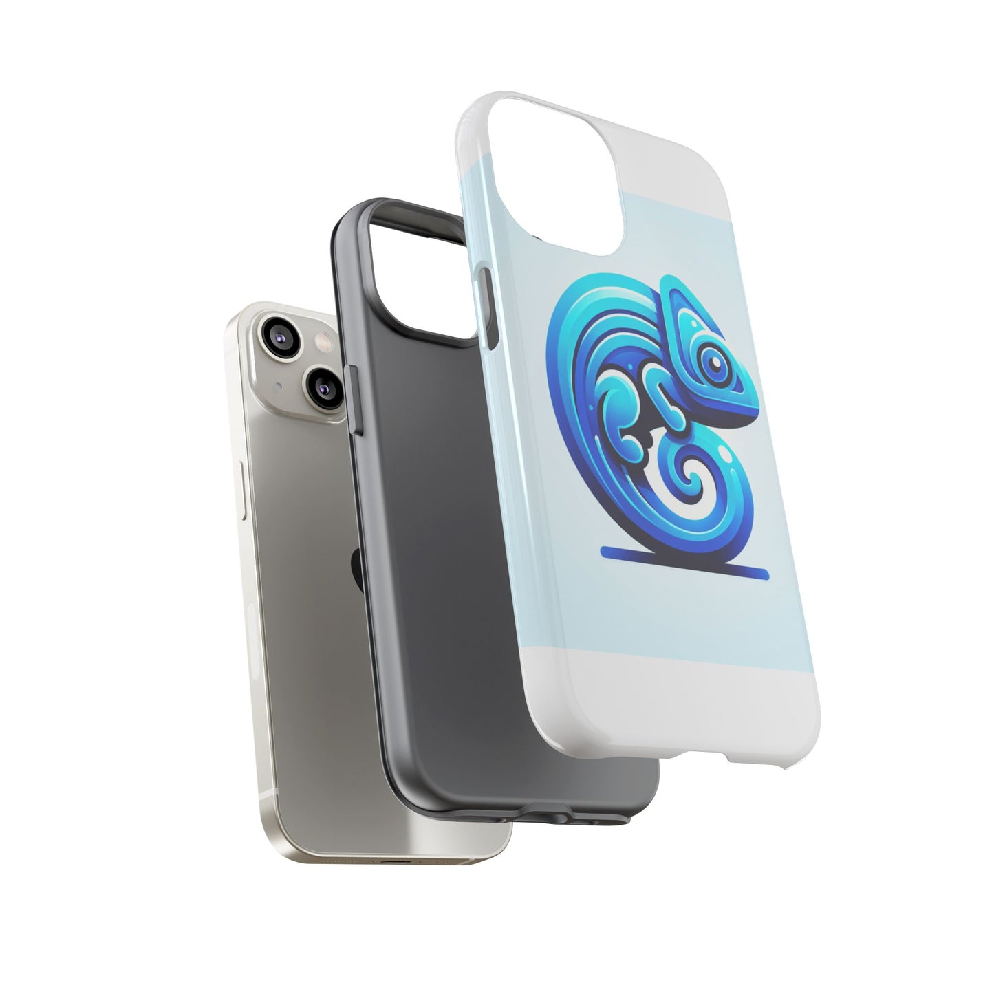 vibrant 3d chameleon phone case in blue retro design for stylish protection – compatible with iphone 13, 14, 15 & 16 – all models including pro, pro max & plus