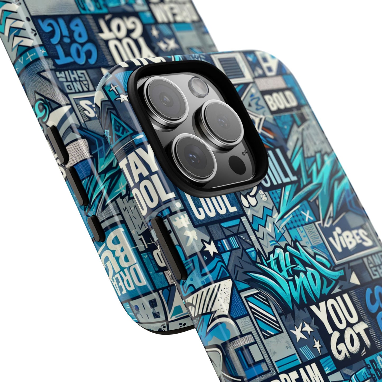 vibrant 3d wrap protective phone case in blue with playful graphic design for stylish protection – compatible with iphone 13, 14, 15 & 16 – all models including pro, pro max & plus