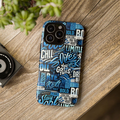 Vibrant Protective Phone Case with Playful Typography Design in Blue – Stylish Self-Expression Accessory Compatible with iPhone 13, 14, 15 & 16 – all models including Pro, Pro Max & Plus