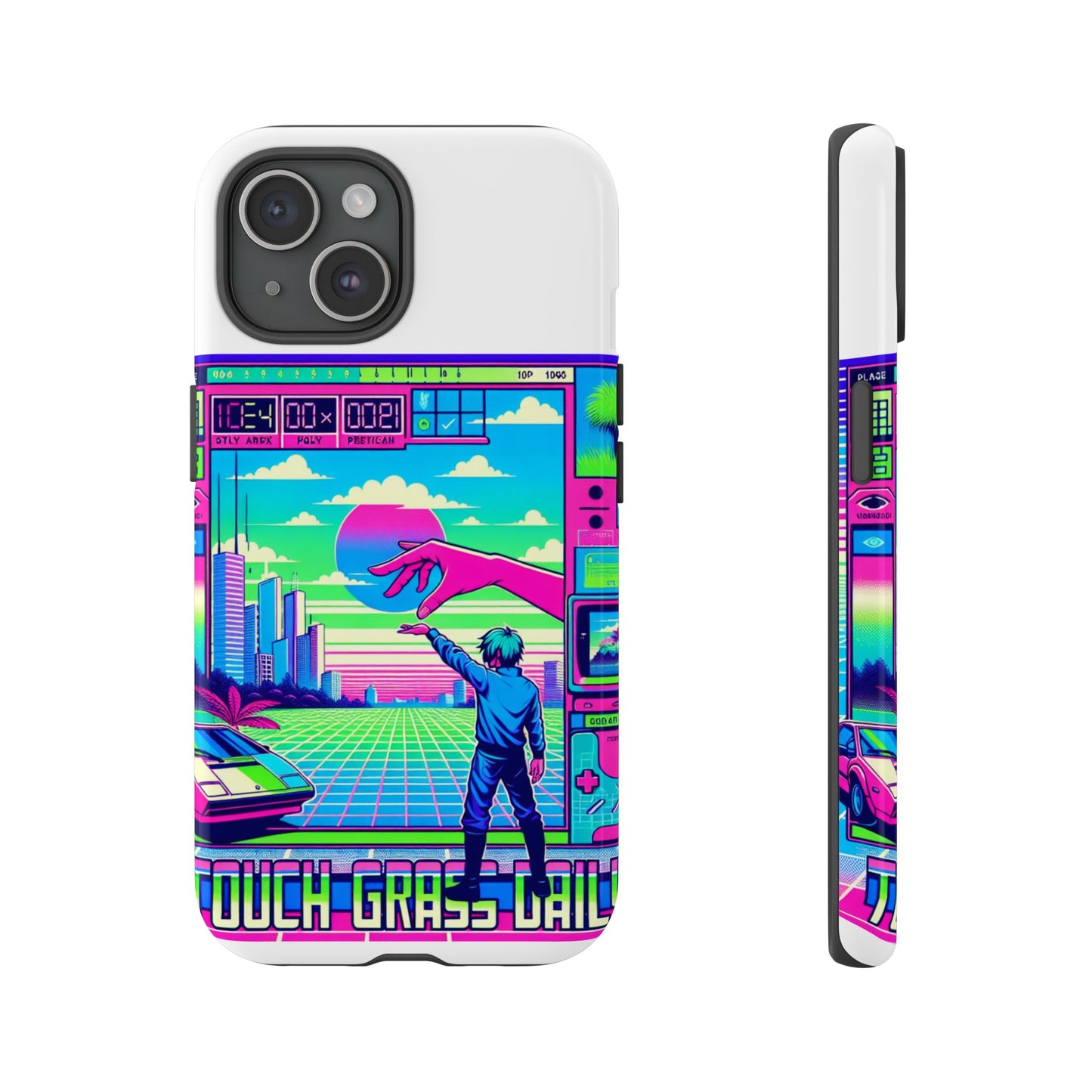 touch grass daily 3d wrap protective phone case for smartphones, durable shock absorption, uv protected, unique anime design, fun gift for tech enthusiasts