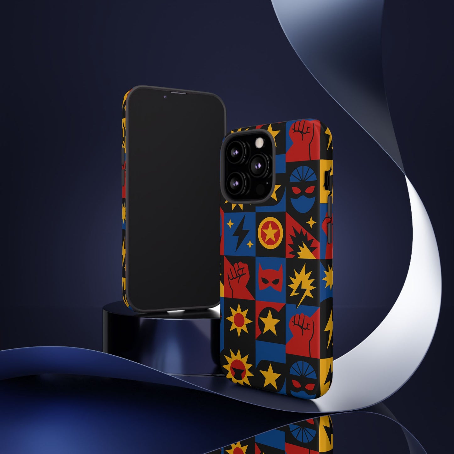 vibrant superhero phone case with retro 3d design for stylish protection compatible with iphone 13, 14, 15 & 16 – all models including pro, pro max & plus