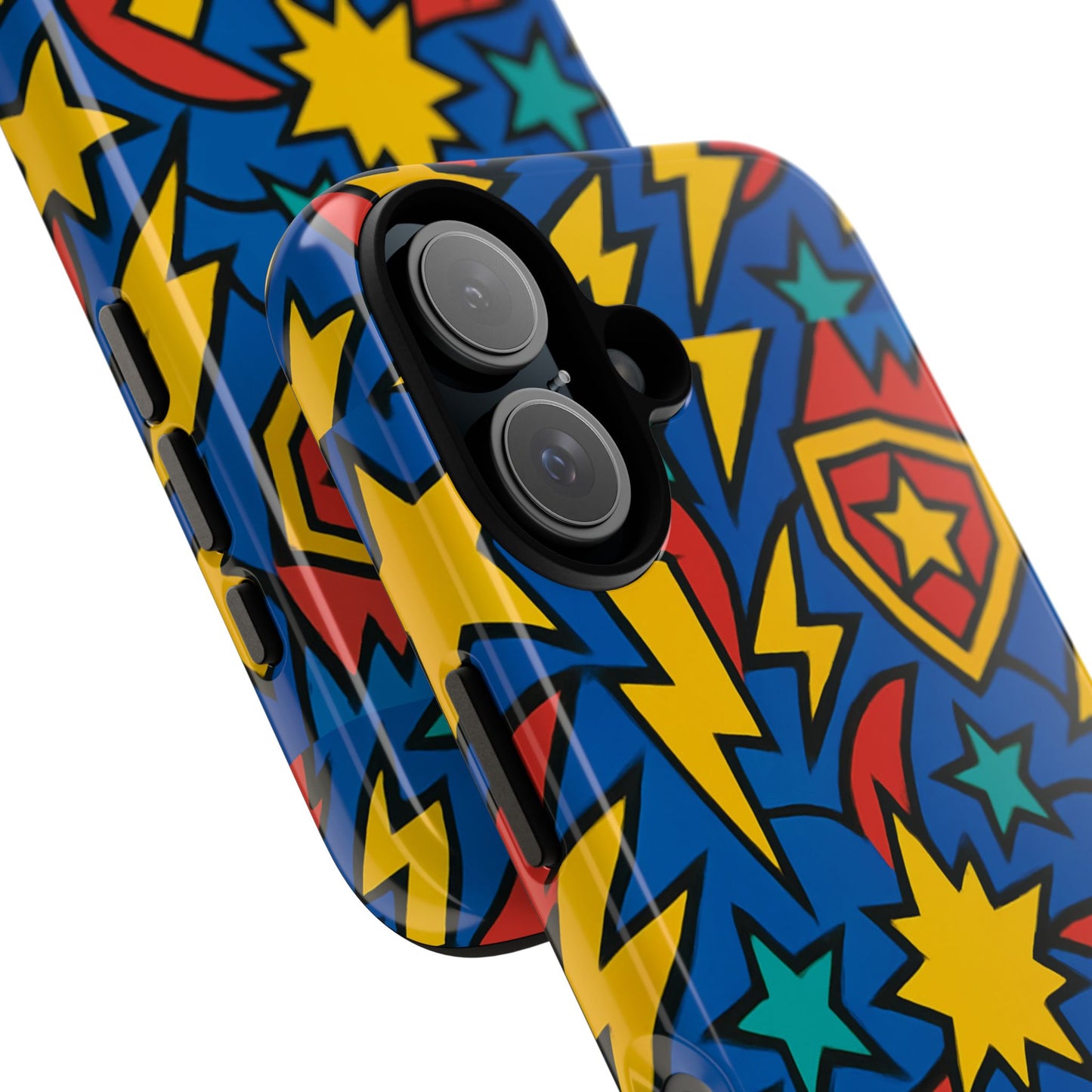 multicolour superhero phone case with 3d design for playful protection compatible with iphone 13, 14, 15 & 16 – all models including pro, pro max & plus