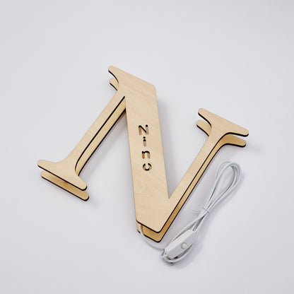 Personalised Wooden Letter Lamp Custom Name Alphabet Night Lights 19CM For Kids Room Decor, USB Powered, Warm LED Wall Light, Unique A-Z Design