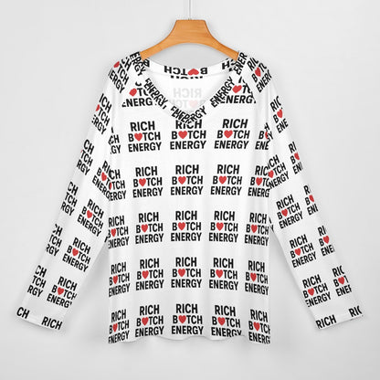Women's Long Sleeve Loose V-Neck Tee, Soft Polyester Spandex Blend, Comfortable and Fashionable Top, Gift for Her, Casual Wear for Daily Life and Office