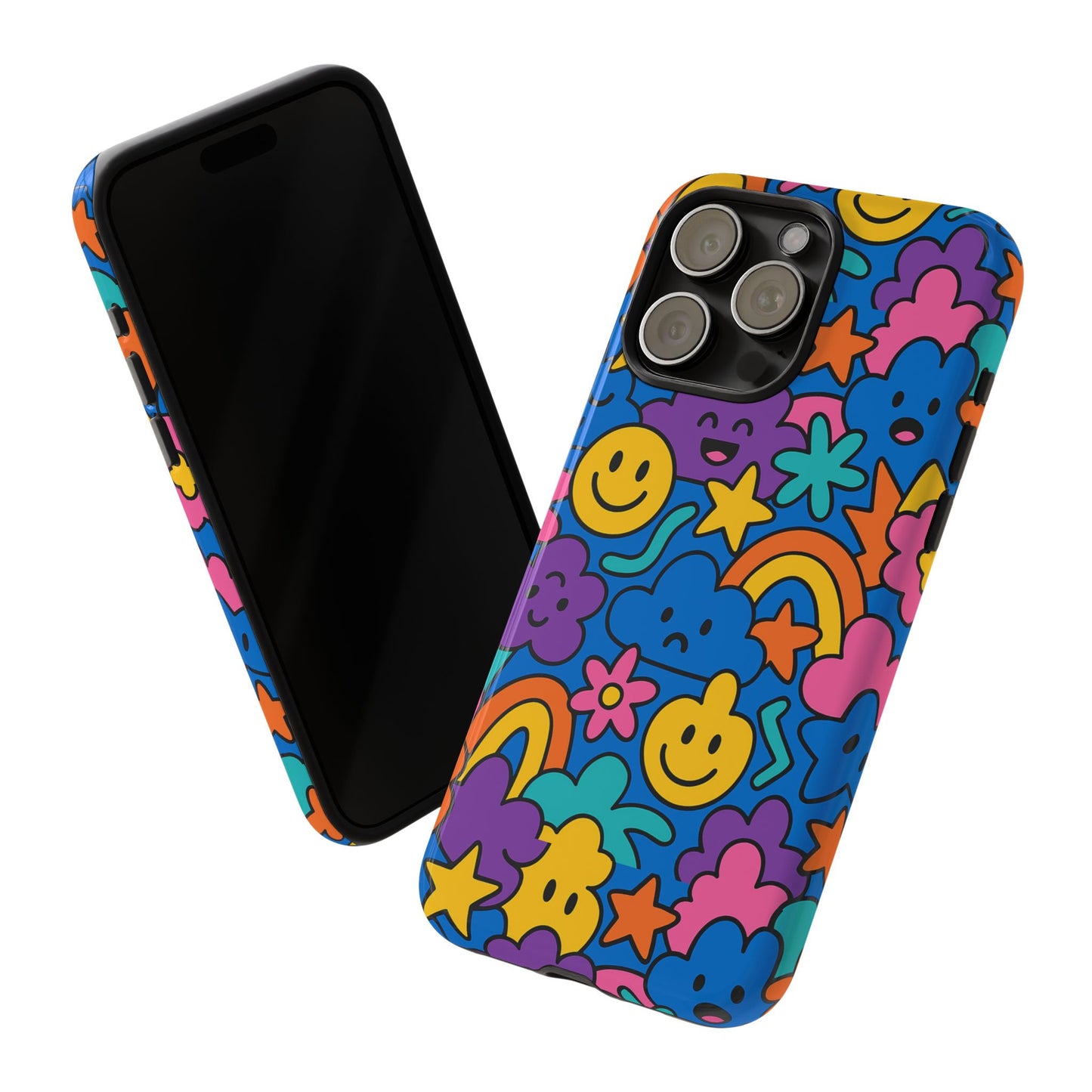 vibrant cartoon protective phone case with playful multicolour design – unisex fashion accessory – compatible with iphone 13, 14, 15 & 16 – all models including pro, pro max & plus