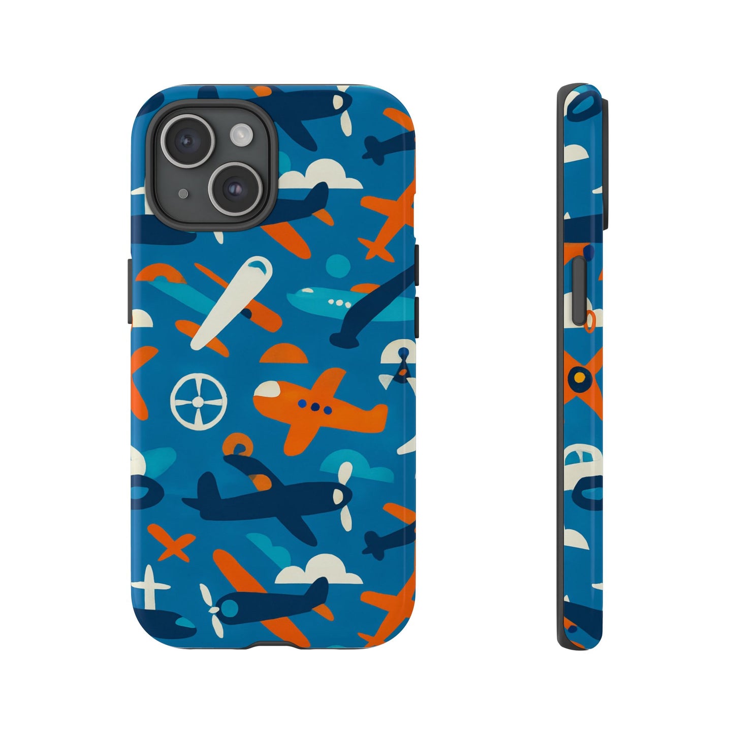 vibrant 3d airplane print phone case in blue – fun retro design for stylish protection – compatible with iphone 13, 14, 15 & 16 – all models including pro, pro max & plus