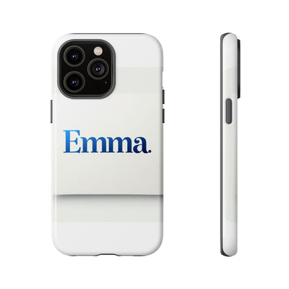 Elegant Personalised Protective Phone Case in White with Blue Typography for Stylish Individuals Compatible with iPhone 13, 14, 15 & 16 – All Models Including Pro, Pro Max & Plus