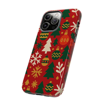 Vibrant Red 3D Wrap Protective Phone Case with Christmas Tree and Ornament Design for Stylish Protection Compatible with iPhone 13, 14, 15 & 16 – all models including Pro, Pro Max & Plus