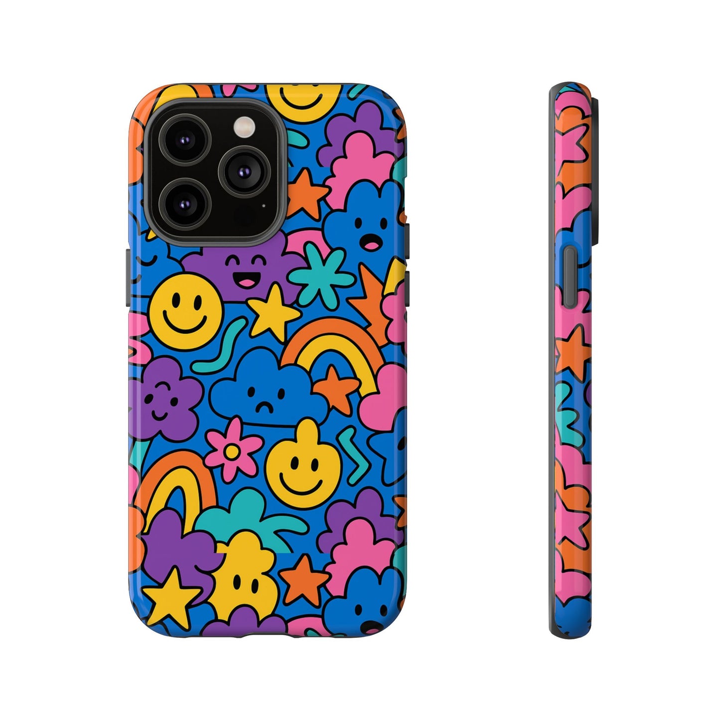 vibrant cartoon protective phone case with playful multicolour design – unisex fashion accessory – compatible with iphone 13, 14, 15 & 16 – all models including pro, pro max & plus