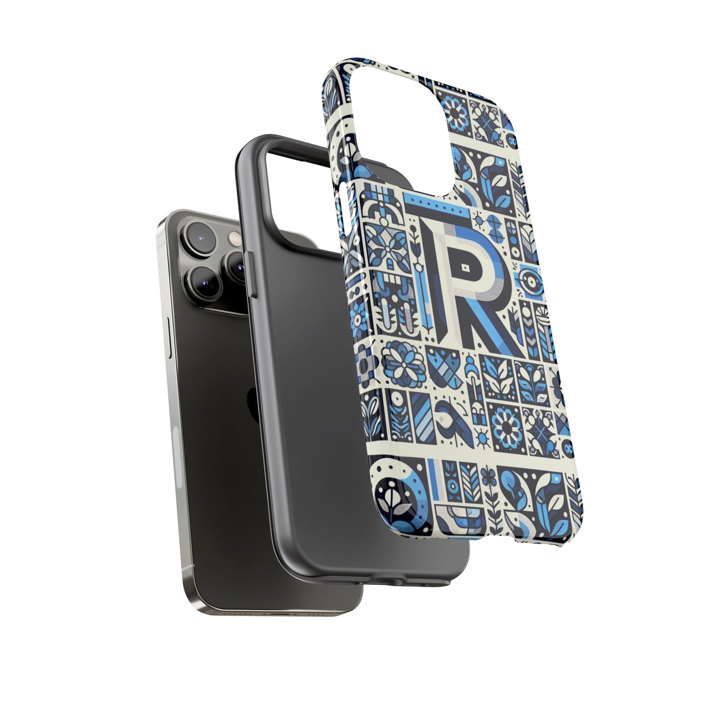 blue alphabet r phone case with 3d wrap and shock absorption for kids and teenagers