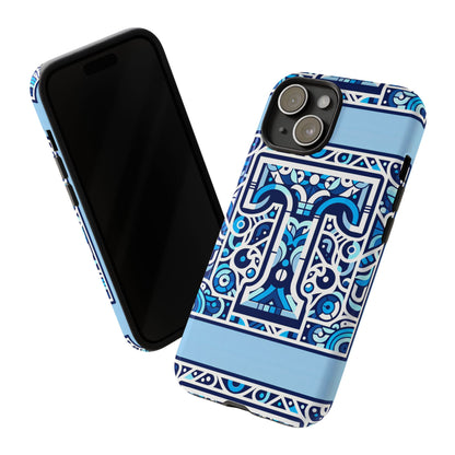Blue Alphabet T Phone Case with 3D Wrap Shock Absorption and UV Protection for Kids and Teens