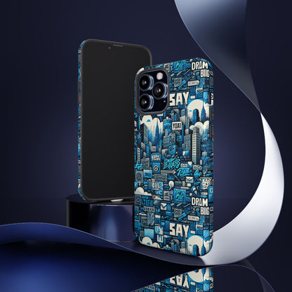 Protective Phone Case with 3D Urban Design in Blue for Stylish Protection – Trendy Accessory Compatible with iPhone 13, 14, 15 & 16 – All Models Including Pro, Pro Max & Plus