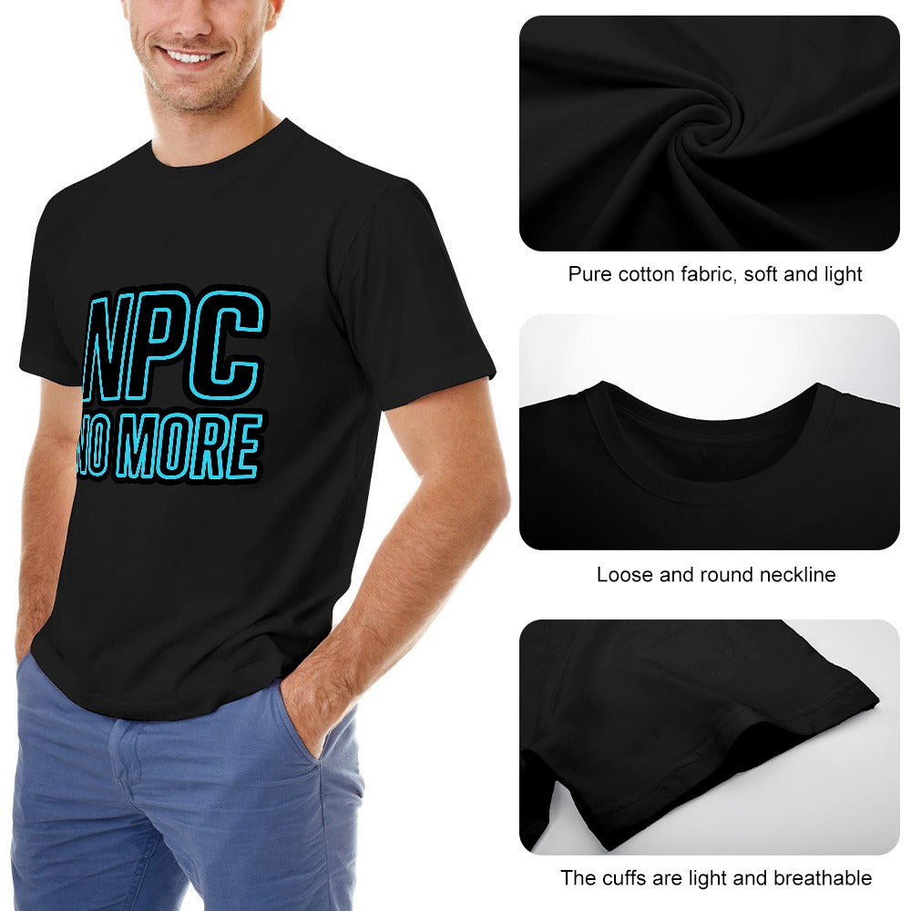 men's t-shirt 100% cotton npc no more graphic tee, comfortable fit, stylish casual wear for gym, home, or outings, breathable fabric, easy care, perfect gift for men