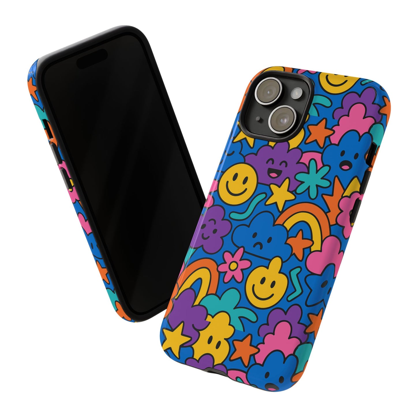 vibrant cartoon protective phone case with playful multicolour design – unisex fashion accessory – compatible with iphone 13, 14, 15 & 16 – all models including pro, pro max & plus