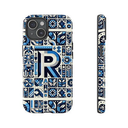 Blue Alphabet R Phone Case with 3D Wrap and Shock Absorption for Kids and Teenagers