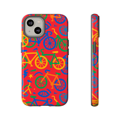 Vibrant 3D Bicycle Pattern Protective Phone Case in Colourful Retro Design for Stylish Protection Compatible with iPhone 13, 14, 15 & 16 – all models including Pro, Pro Max & Plus