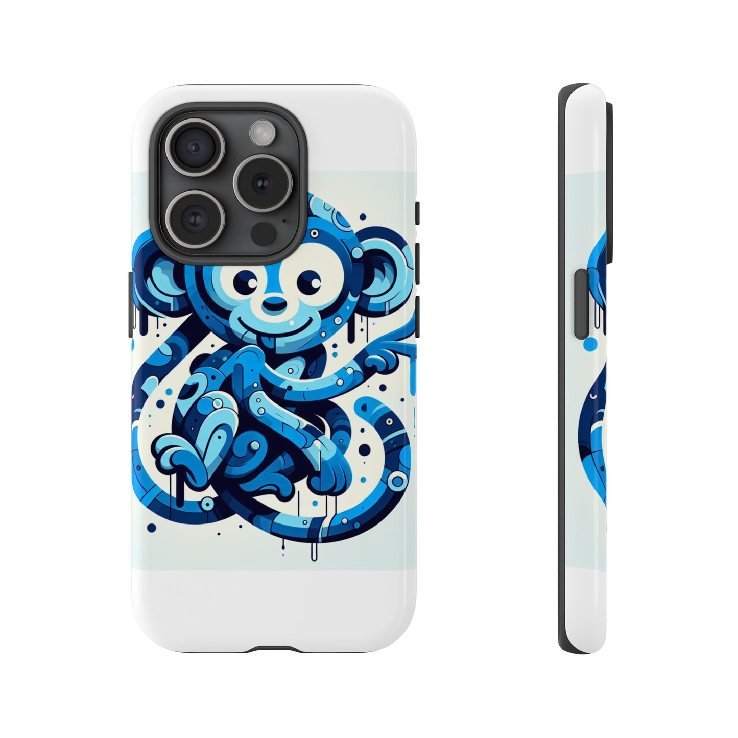 protective 3d wrap phone case with playful monkey design in blue – stylish protection for men and women compatible with iphone 13, 14, 15 & 16 – all models including pro, pro max & plus