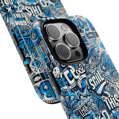 3D Wrap Protective Phone Case in Vibrant Blue Retro Design for Unique Style and Playful Expression Compatible with iPhone 13, 14, 15 & 16 – all models including Pro, Pro Max & Plus